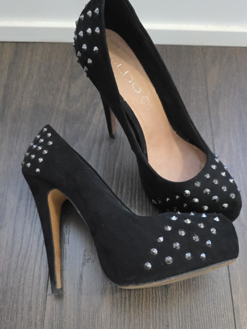 Aldo Black Suede Studded Pointed-Toe Pumps - Picture 2 of 4